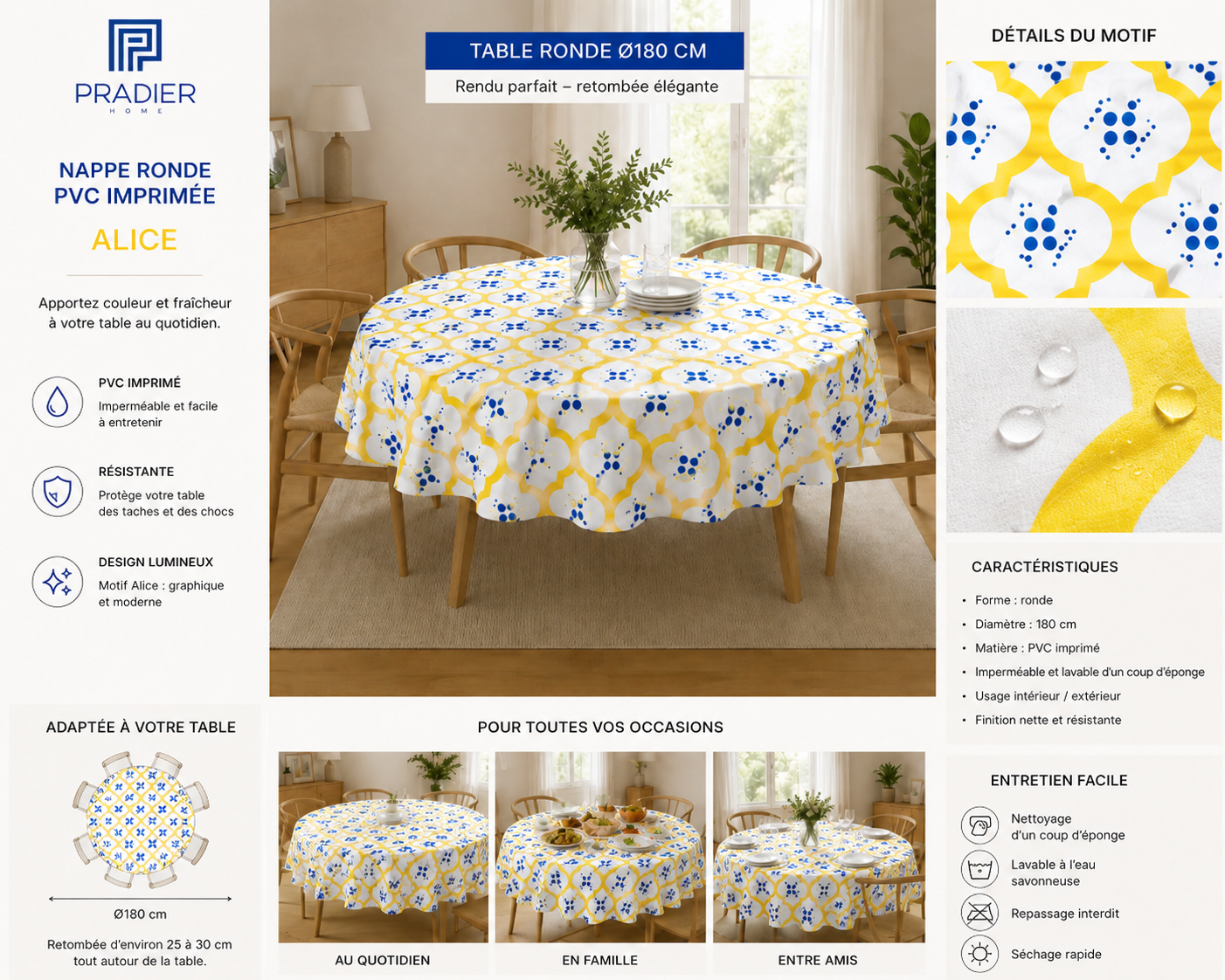 Nappe ronde 180 cm