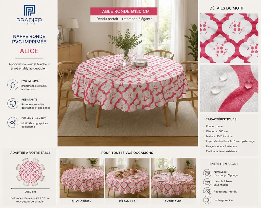Nappe ronde diamétre 180cm