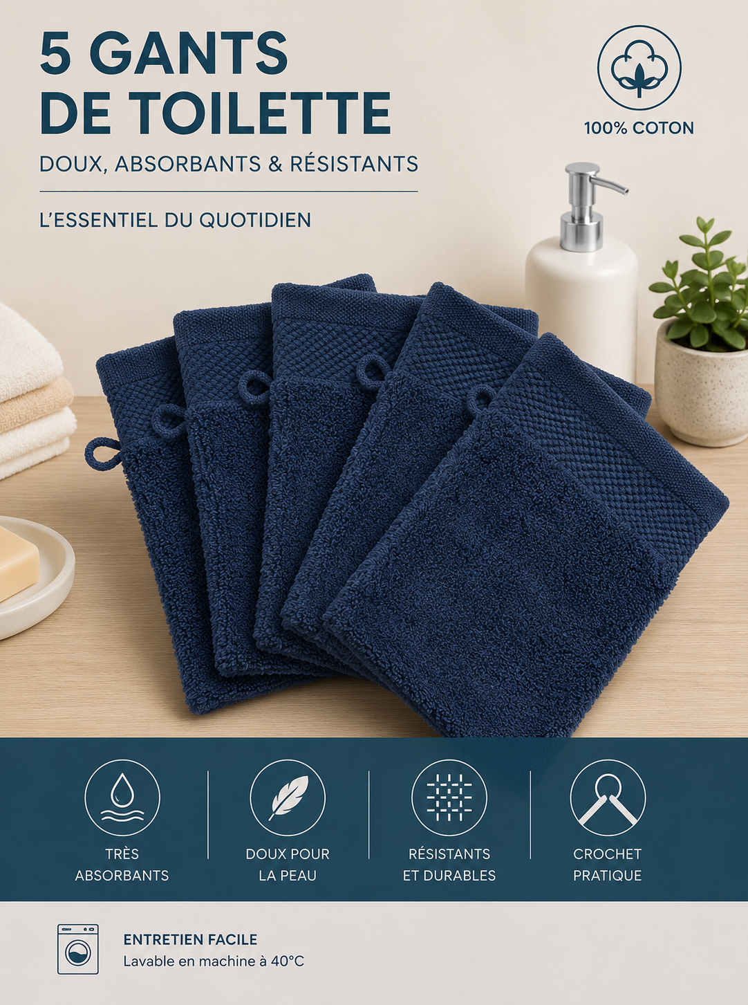 Lots de 5 Gants de toilettes