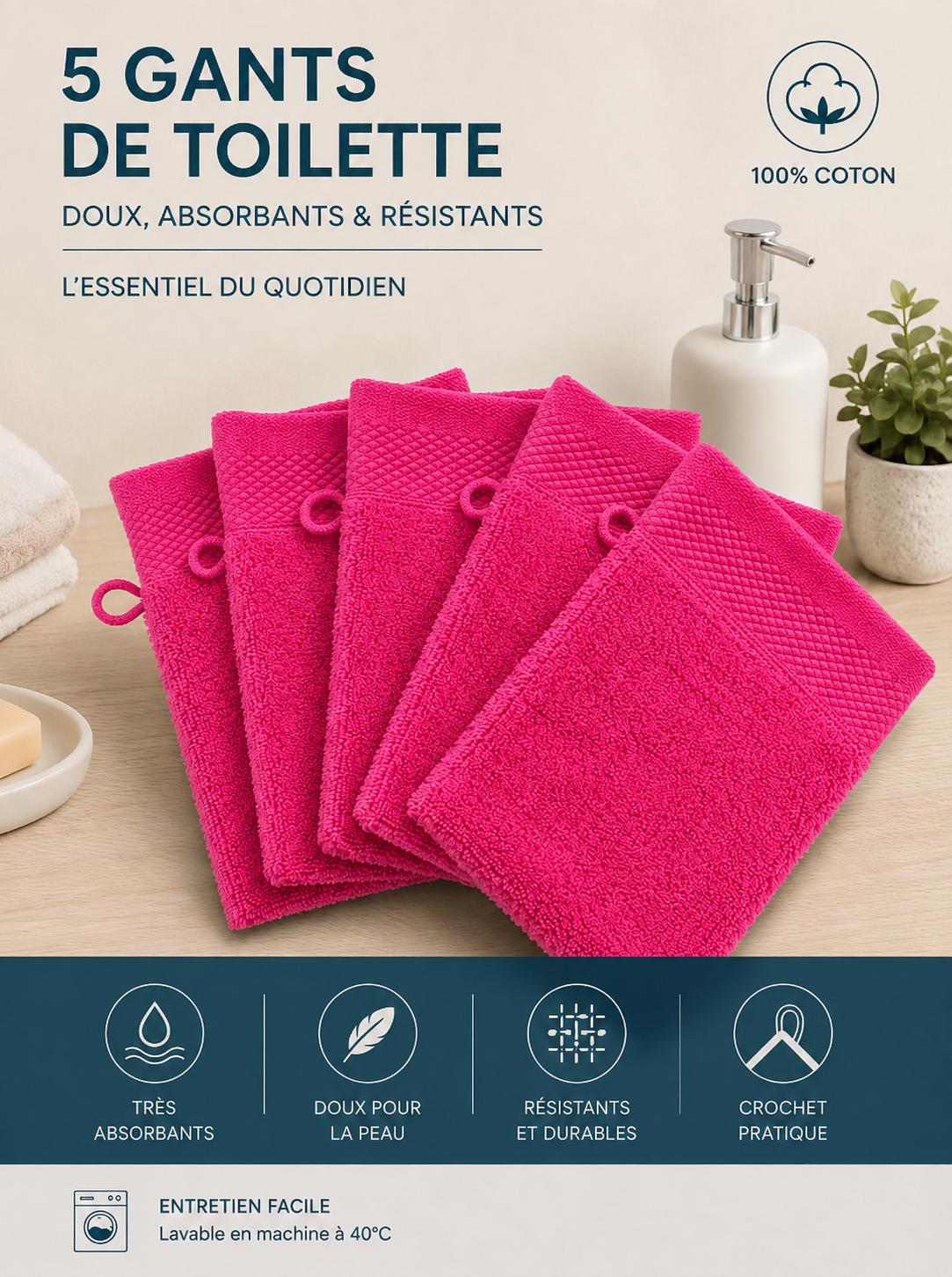 Lots de 5 Gants de toilettes