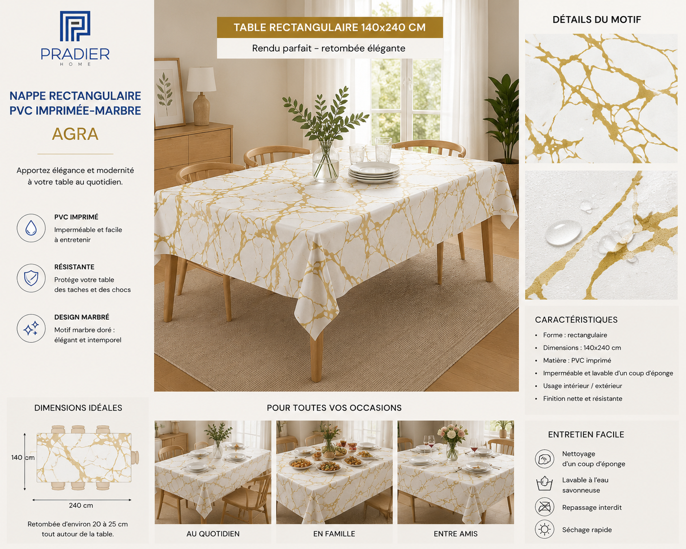 Nappe rectangulaire 140 x 240 cm