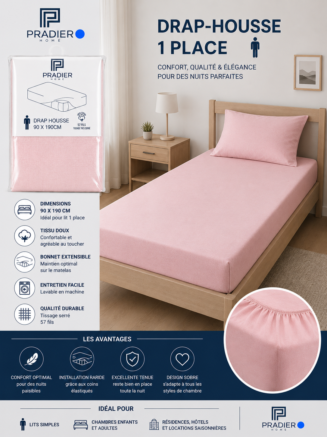 Draps Housse 90 x 190 cm