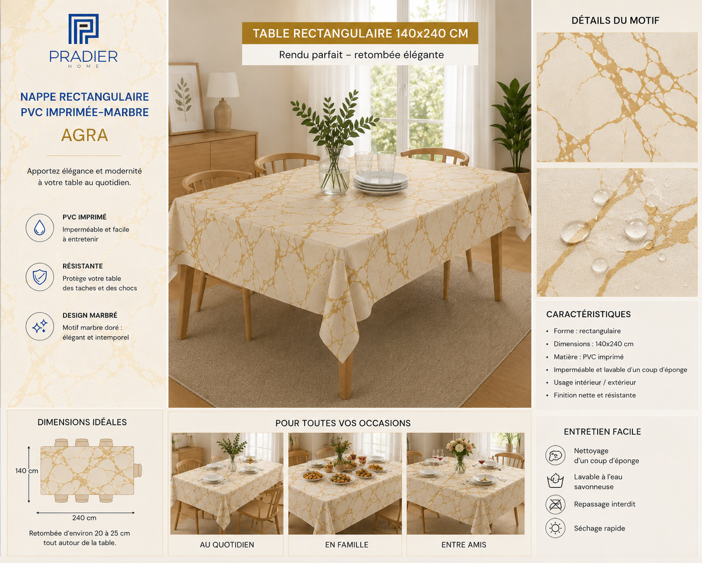 Nappe rectangulaire 140 x 240 cm
