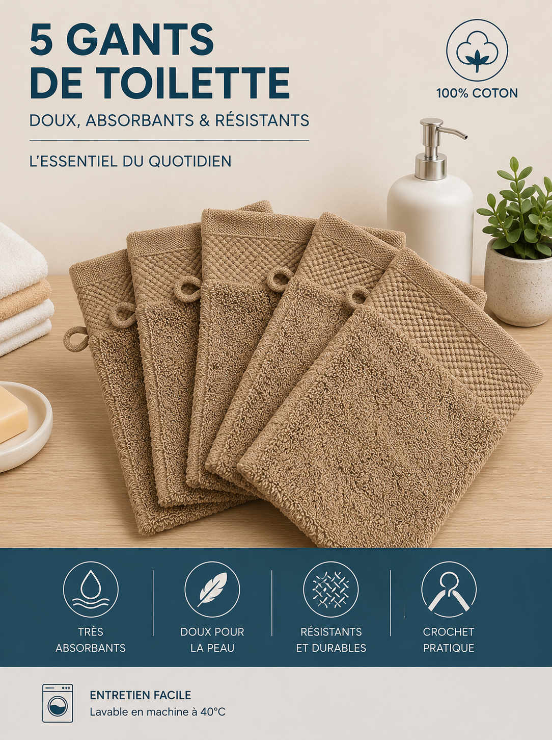 Lots de 5 Gants de toilettes