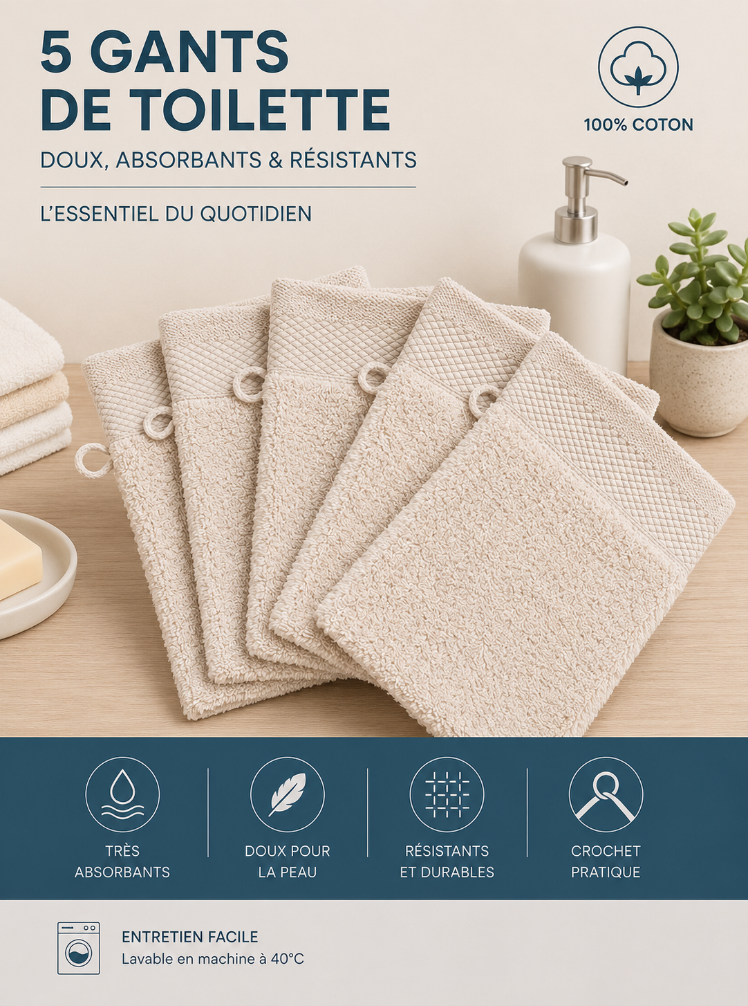 Lots de 5 Gants de toilettes