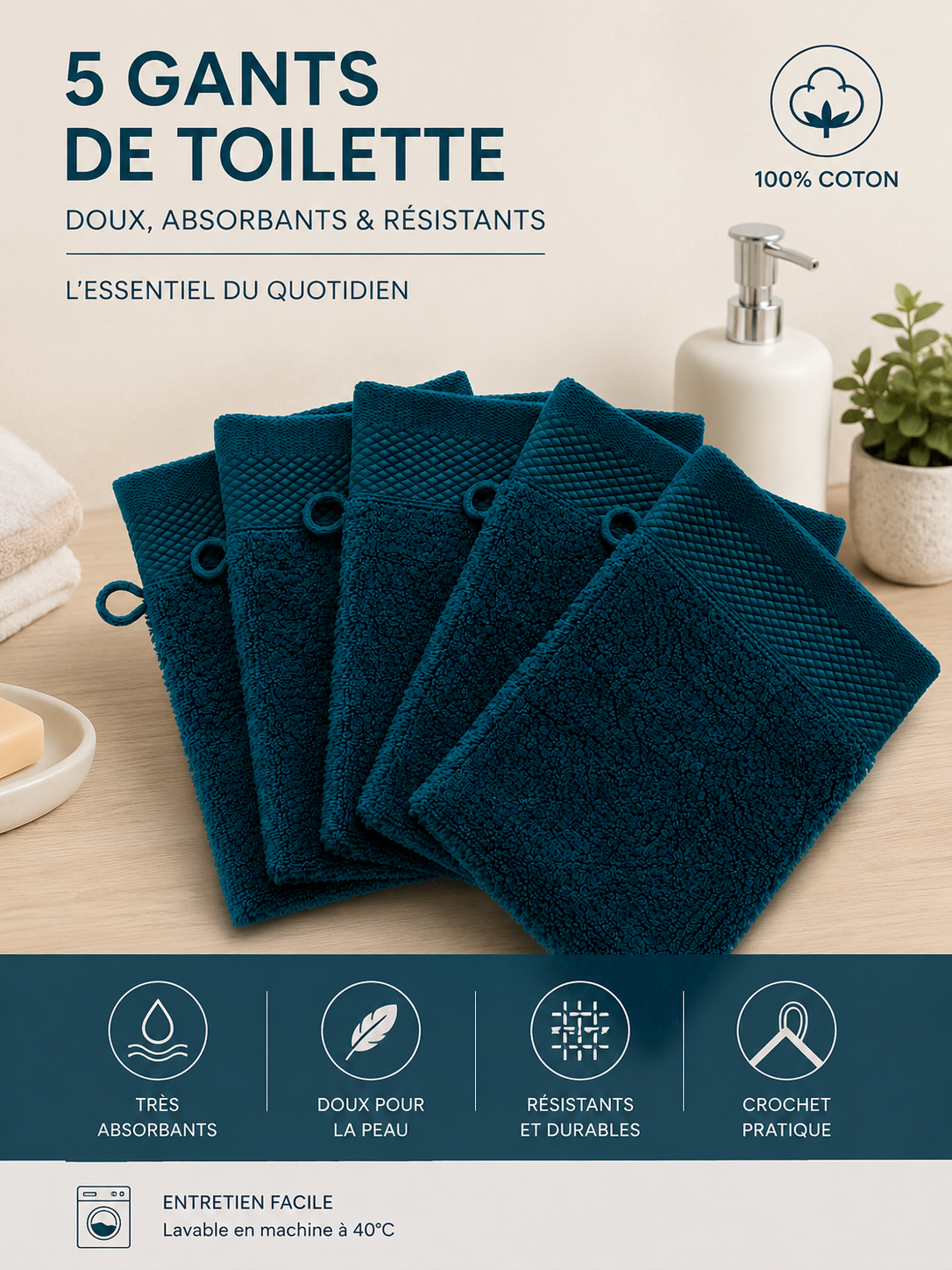 Lots de 5 Gants de toilettes