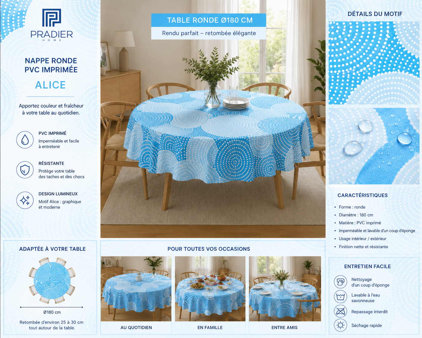 Nappe ronde 180 cm